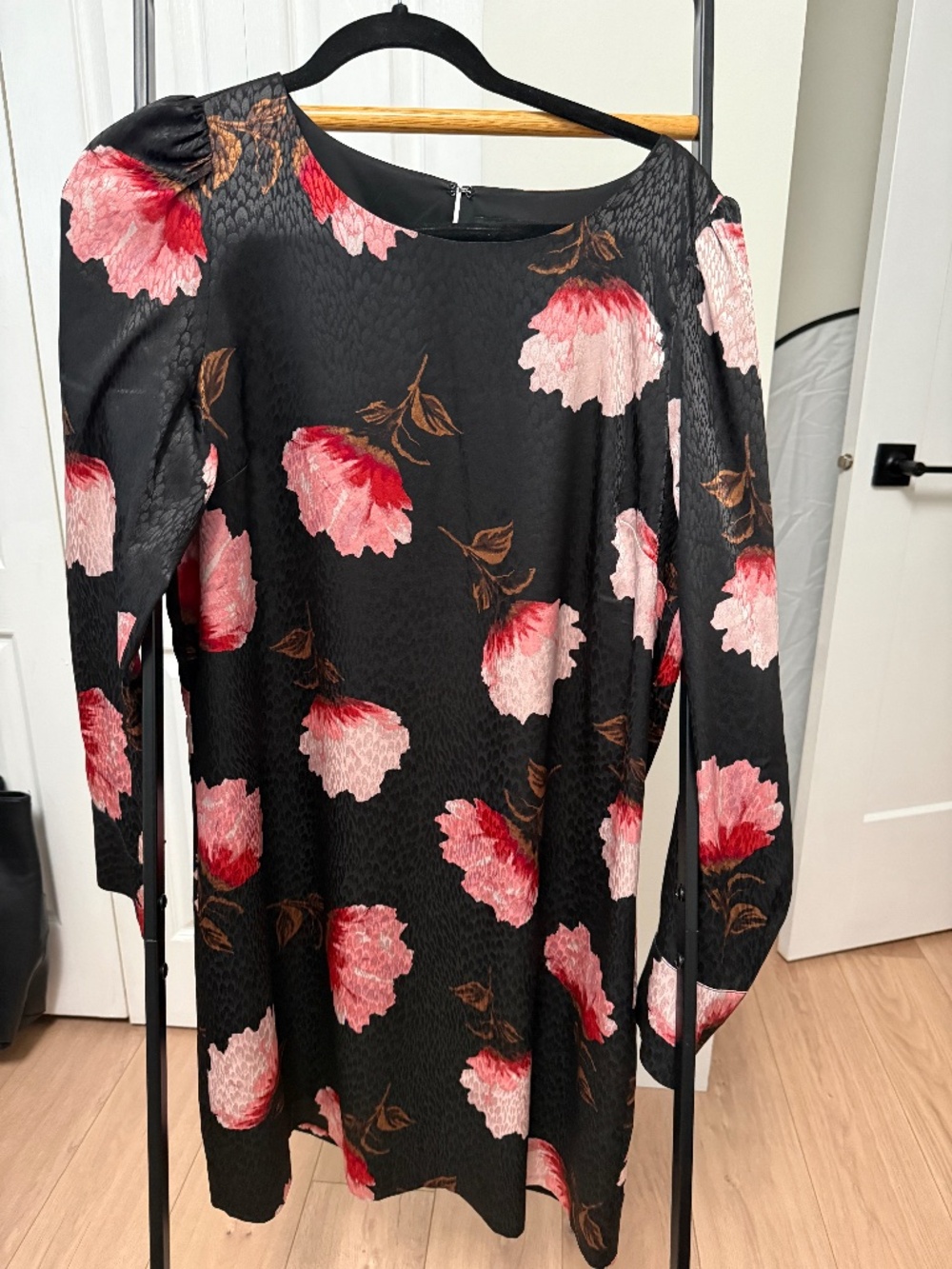RW&Co. Black Satin-like Floral Dress